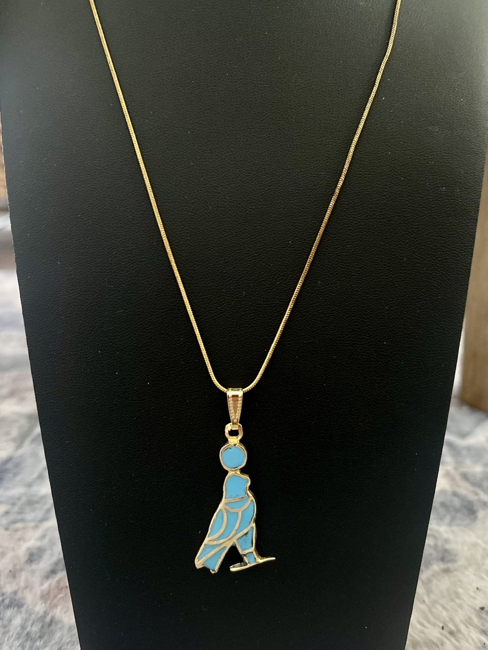 Gold Tone Egyptian Bird Pendant Blue - Purchased in Egypt